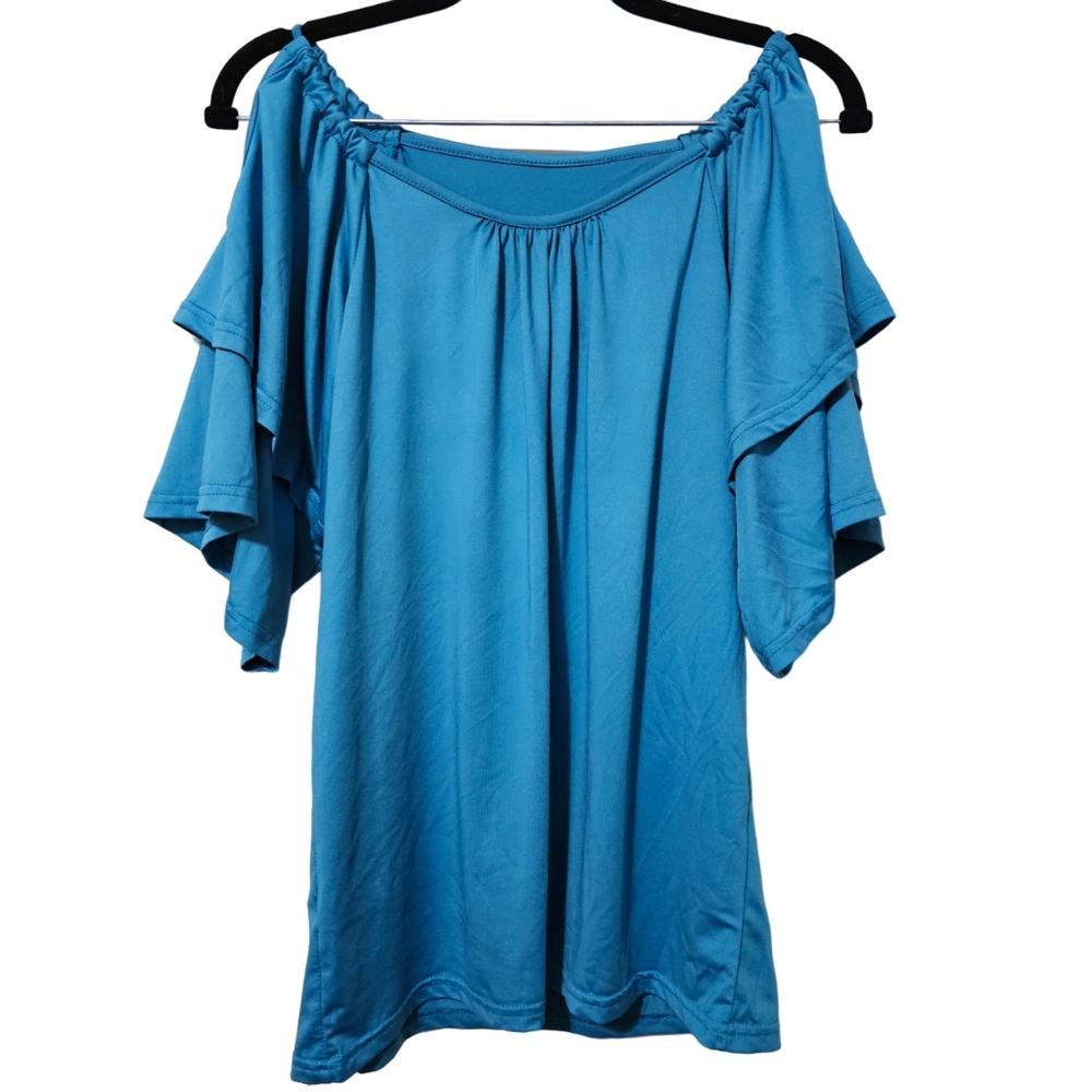 Women's Blue Cold Shoulder Blouse